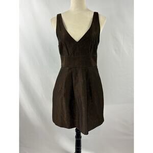 Theory Rakia Cocktail Dress Bronze Black Metallic 8 Sleeveless Pleated Jacquard